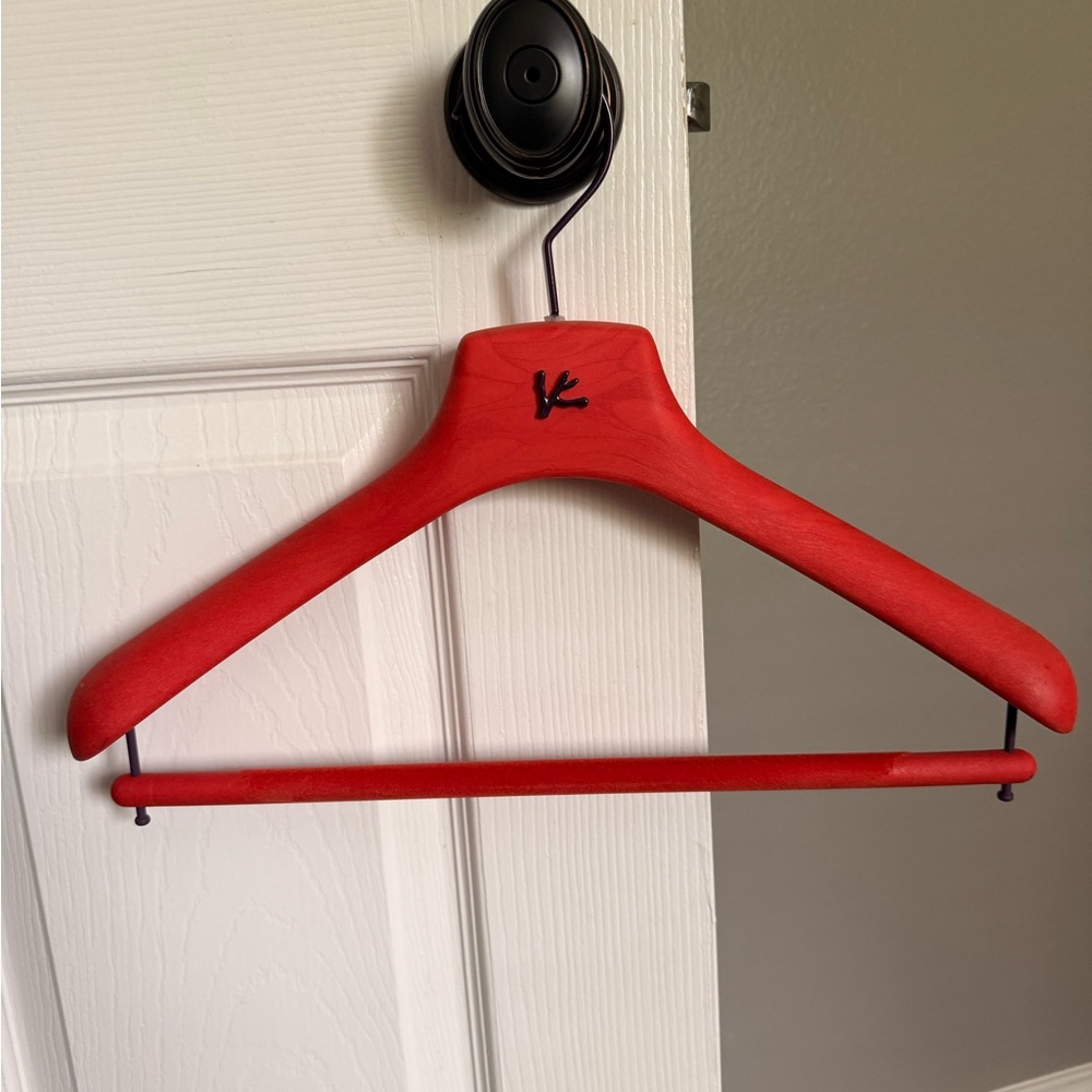 2 Isaia Red Wooden Suit Hangers with Logo